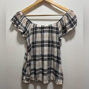 Lucky Brand Off-Shoulder Plaid Blouse
